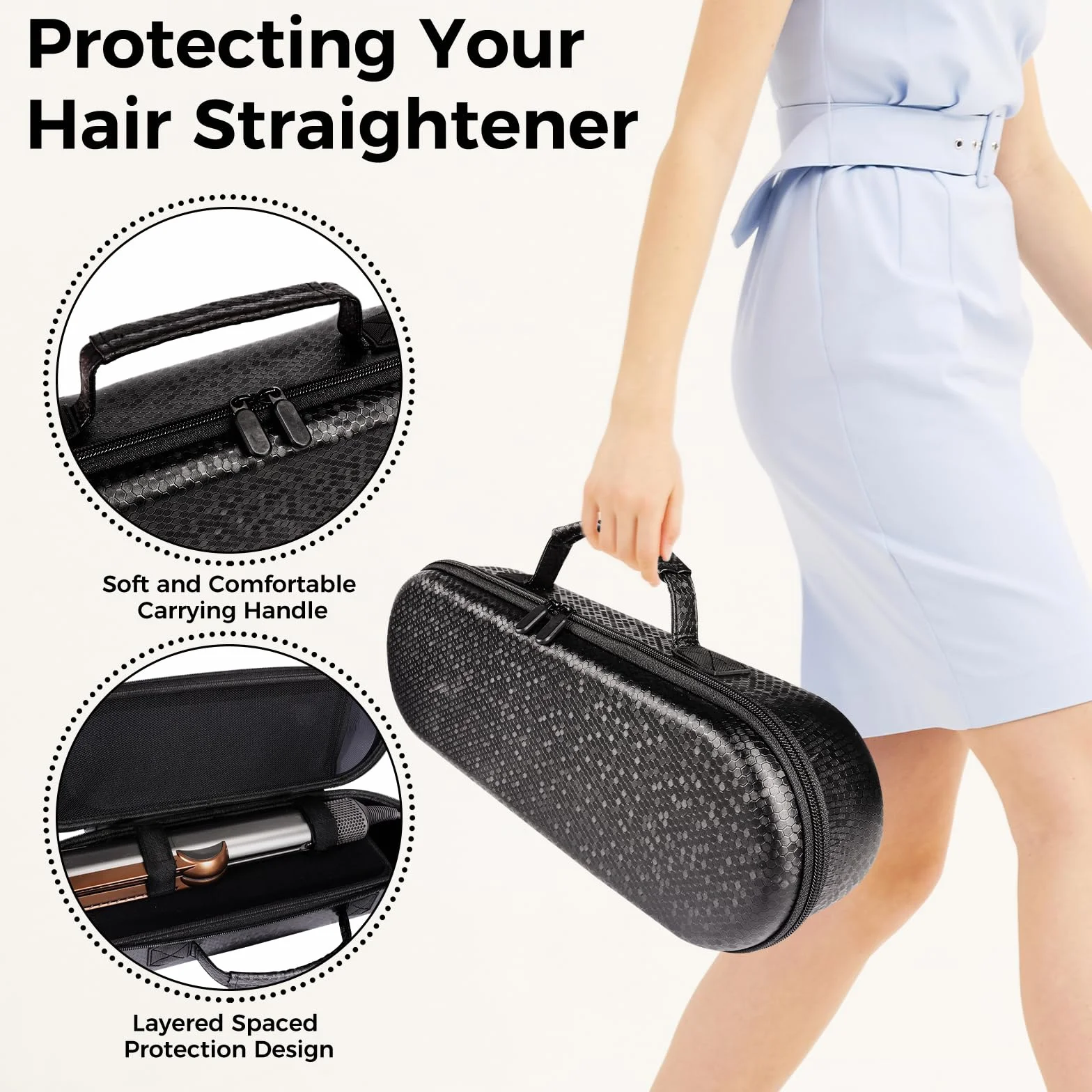 Dyson funda protectora para plancha de pelo Airstrait, bolsa de viaje, almacenamiento, Negro