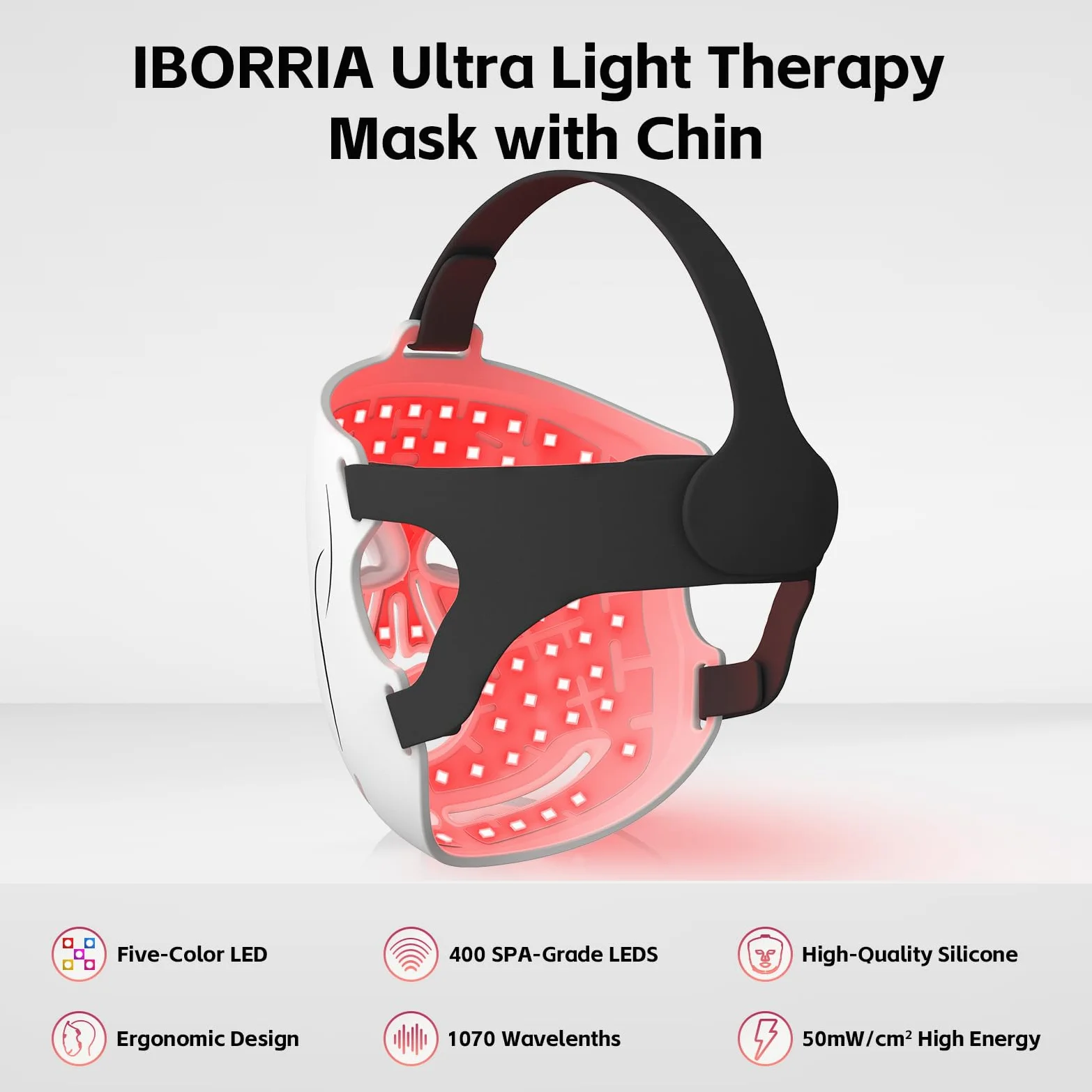 Máscara Facial LED, Terapia de Luz Infrarroja Cercana de Mandíbula | Mascarilla Facial de Belleza con 400 LEDs de 3 Colores, Cuidado de Piel para Hogar y Viajes, 3 Modos con Control Remoto