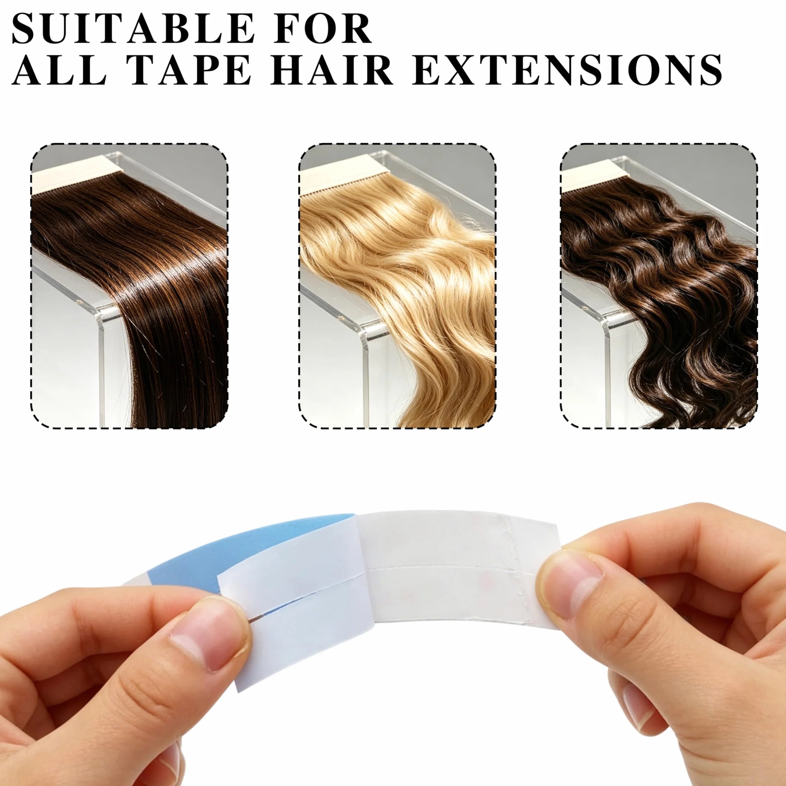 Cinta adhesiva invisible de doble cara 72 unidades resistente al agua para extensiones de cabello real