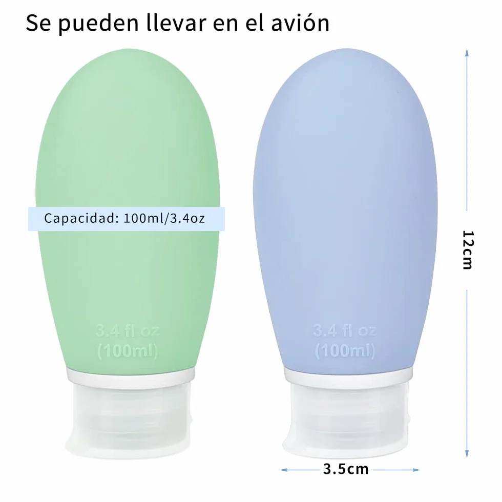 Opret Botes Viaje Rellenables 100ml 3 Piezas, Botellas de Silicona para Gel y Champu a Prueba de Fugas