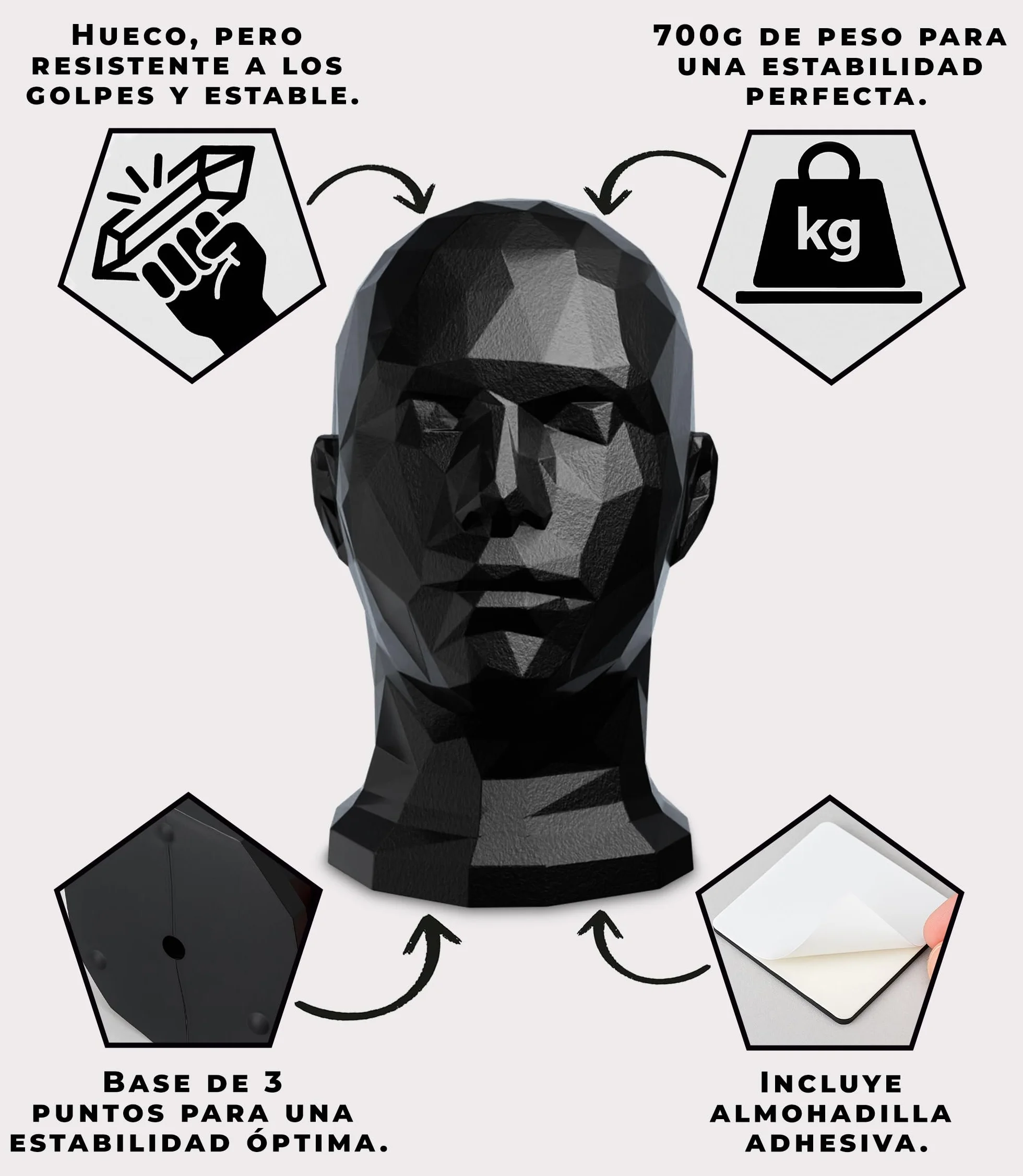 Maniquí Expositor Cabeza Hombre para Cascos Gorras Sombreros Gafas Auriculares Negro