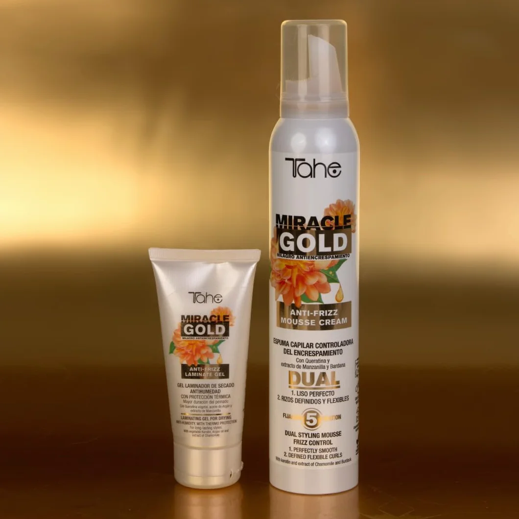 Tahe Miracle Gold Espuma Capilar Dual Controladora del Encrespamiento Anti-frizz Fijación 5, 200 ml