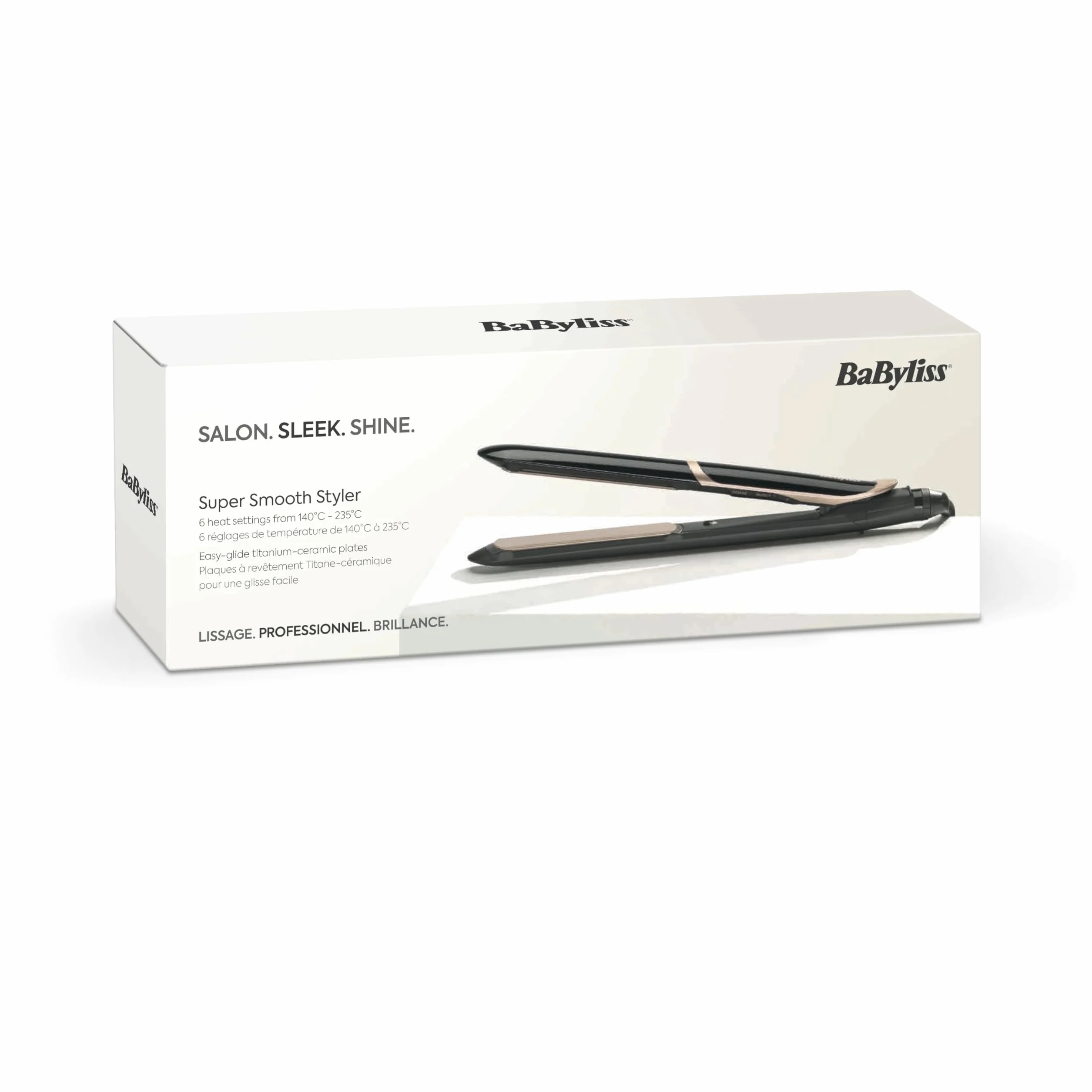 BaByliss Plancha de Pelo Super Smooth ST393E - Tecnología iónica anti frizz, Placas de cerámica, 140-235°C