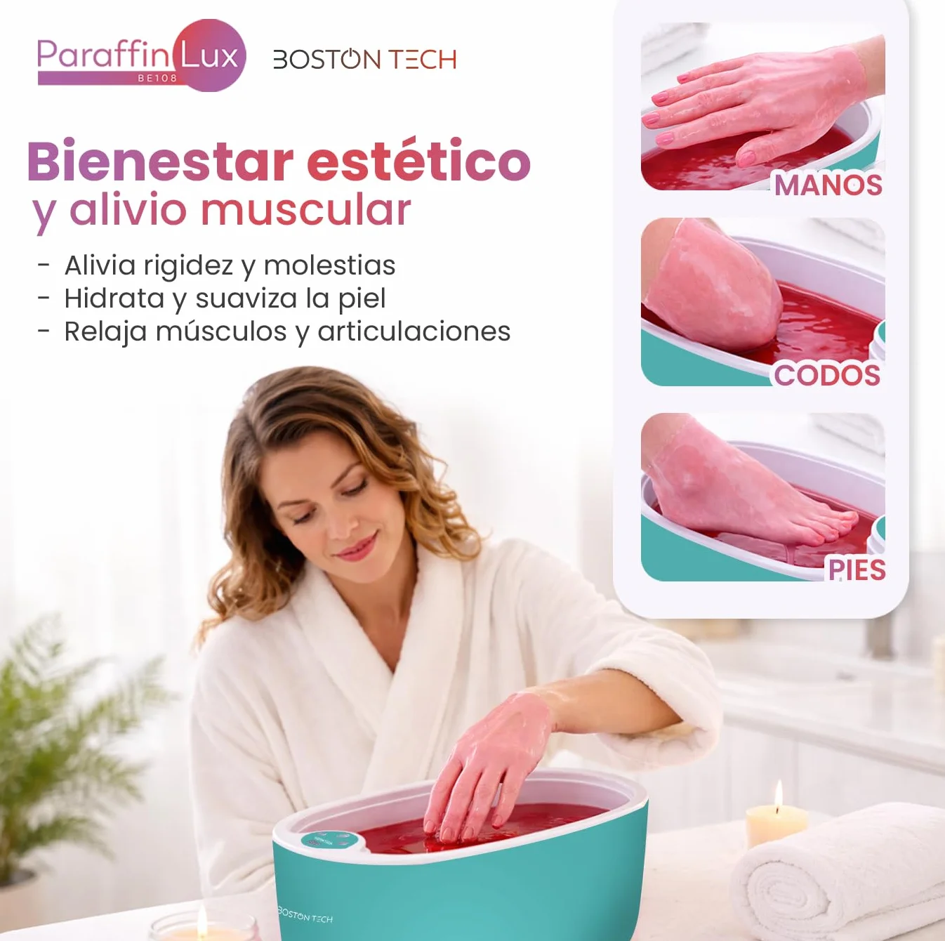 Baño de Parafina para Manos y Pies Boston Tech 5L + 2 Bloques de Cera 900g Accesorios Premium