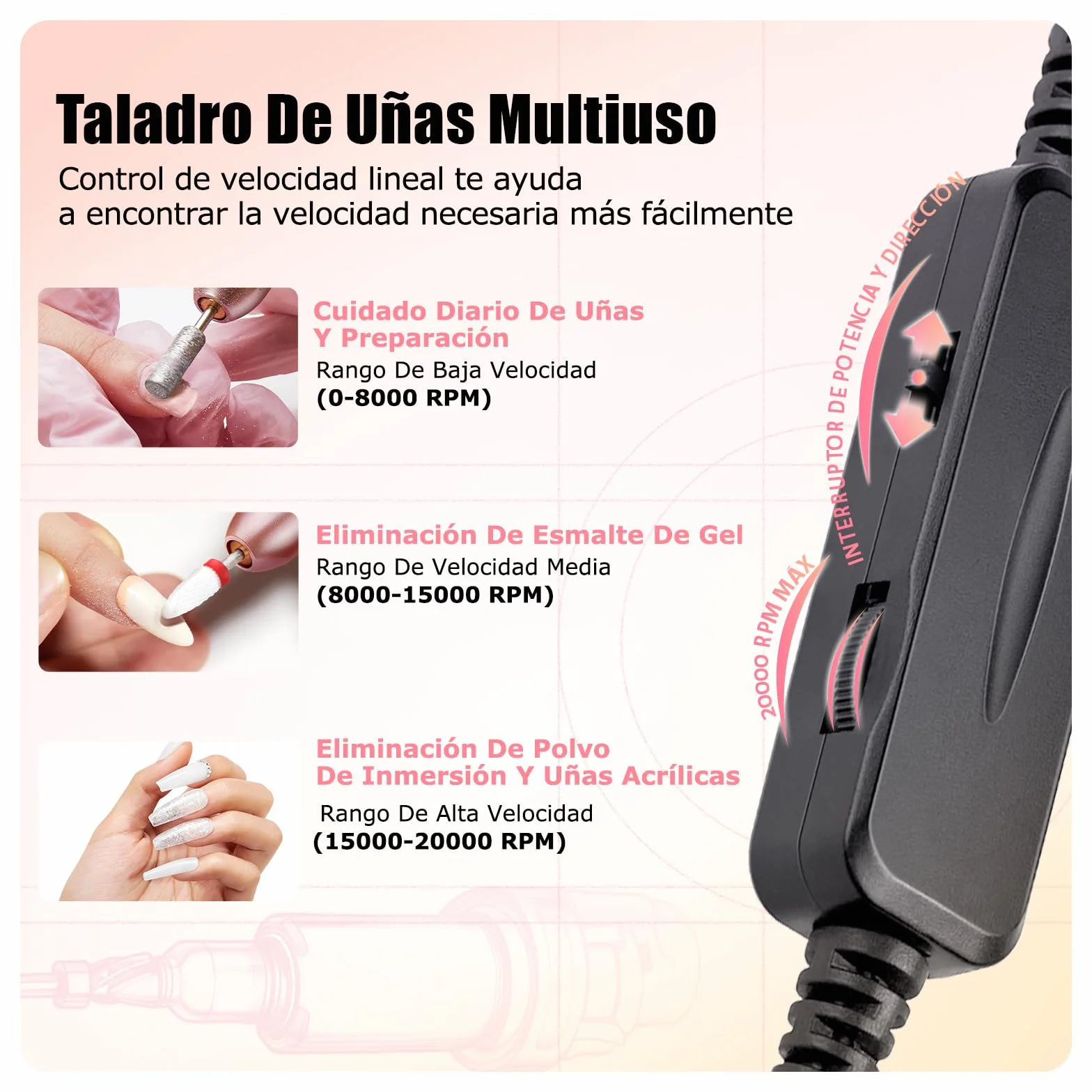 MEFA Torno para Uñas Profesional 13 en 1, 20000 Rpm Lima Eléctrica Recargable USB, Velocidad Ajustable Set Manicura Pedicura