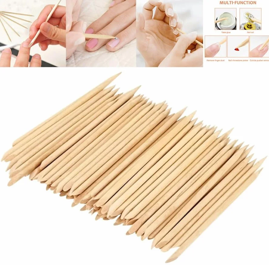 Paquete 12 palitos madera cutículas Nail Art 11,5 cm doble punta