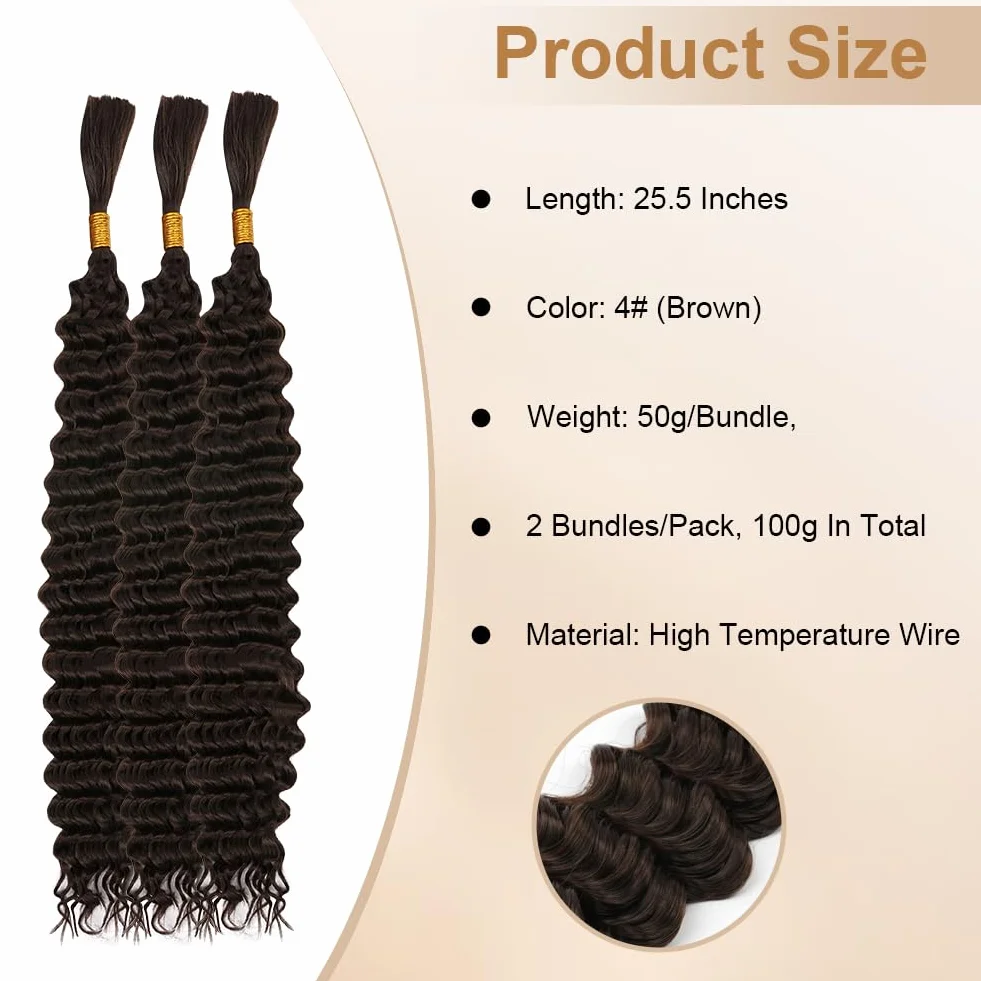 Aomig Ocean Wave Crochet Hair Extensions 24" Wave Braided Soft, African Hair Braids Synthetic Curly Braided 3pcs Brown