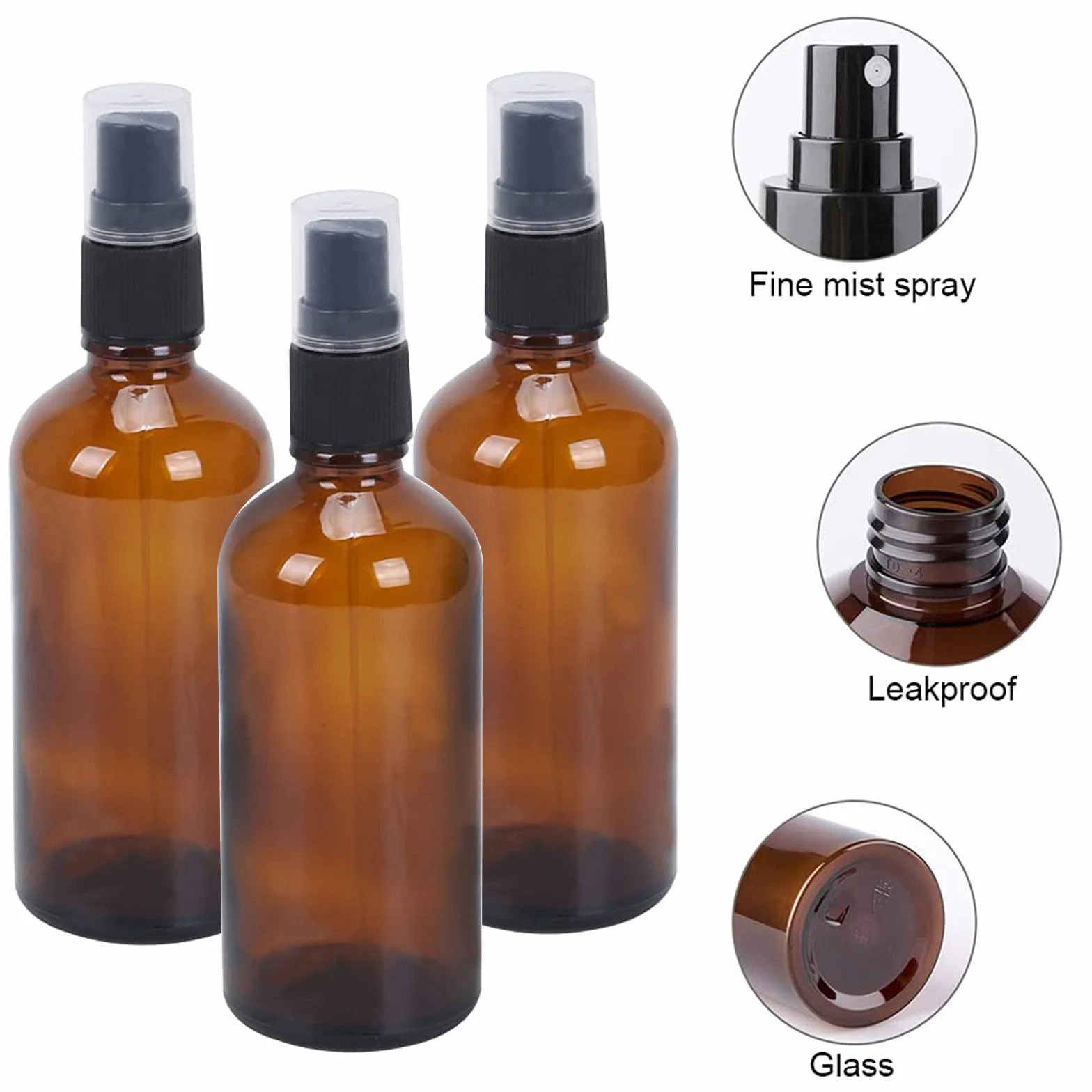 Bote Spray Pulverizador Cristal 100ml, Botellas de Vidrio Ámbar Vacías para Aceite Esencial, Aromaterapia