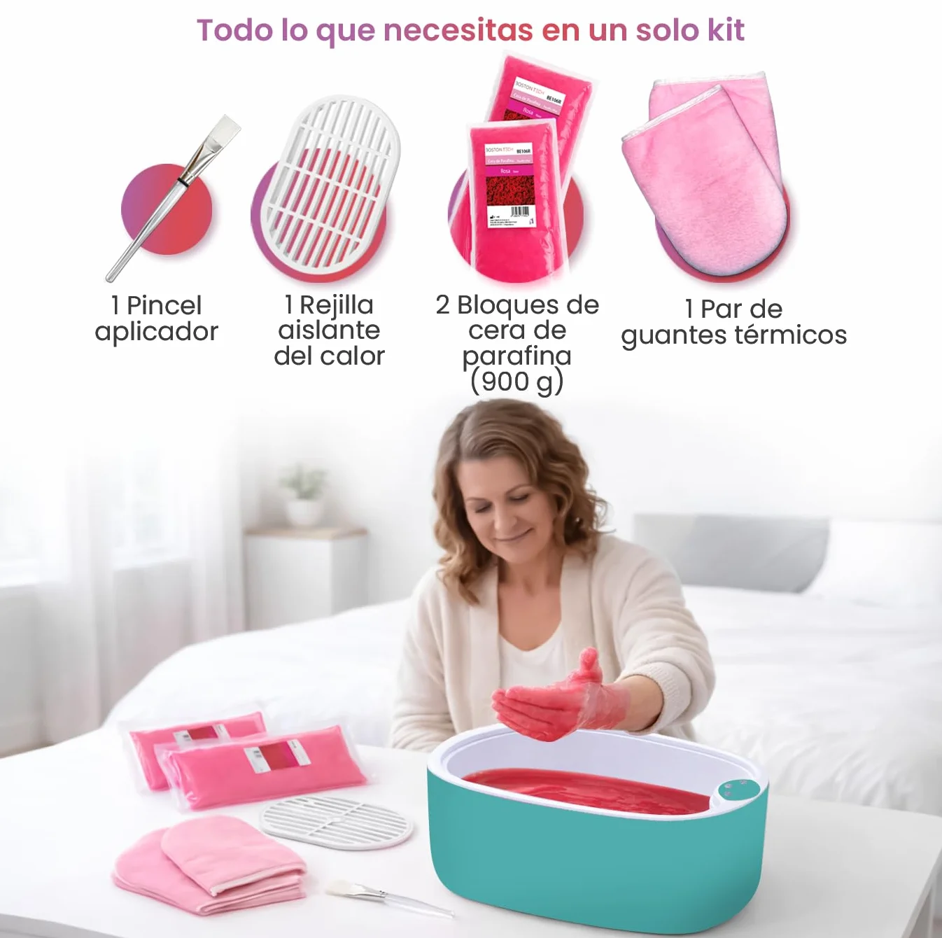 Baño de Parafina para Manos y Pies Boston Tech 5L + 2 Bloques de Cera 900g Accesorios Premium