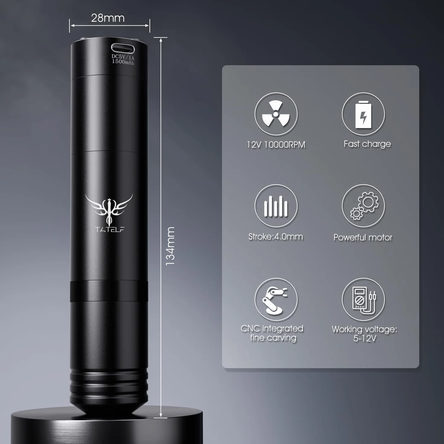 TATELF Set Completo de Máquina de Inalámbrica con 2 Baterías de 1500 mAh – Perfecto para Principiantes, Líneas Finas y Artistas Profesionales – Incluye 20 Agujas Estériles y 10 Botellas de Tinta