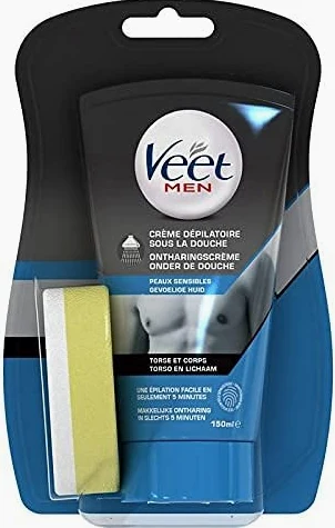 VEET MEN - Crema depilatoria para hombre debajo de la ducha – pieles sensibles – 150 ml – Lote de 6