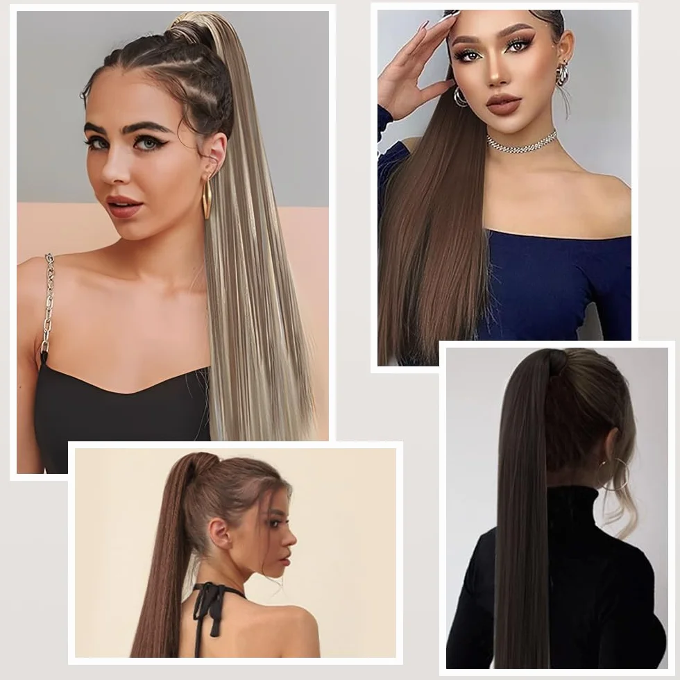 Cola de Caballo Extensiones 55 CM Pelo Natural Liso Postizo para Mujer Niña