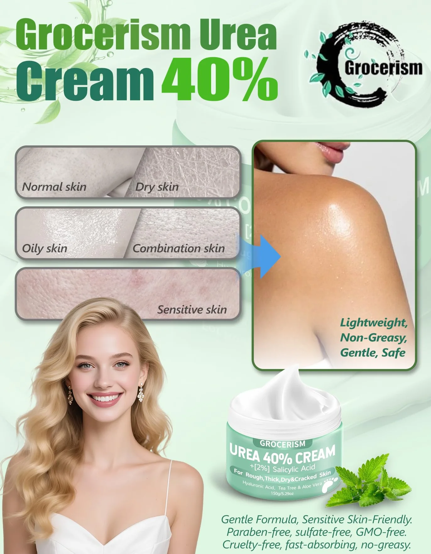 Crema Urea 40% Ácido Salicílico 2% 150g para Pies y Manos con Ácido Hialurónico, Árbol de Té y Aloe Vera