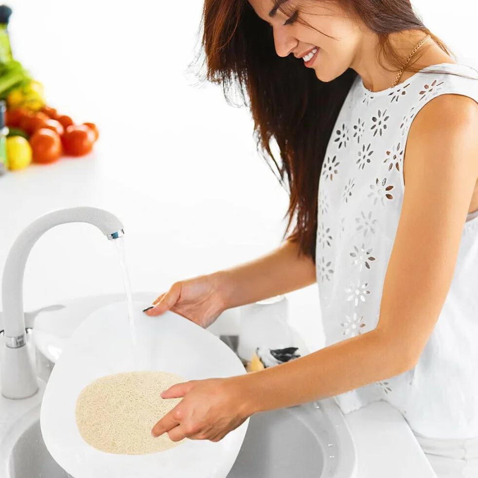 Natural Esponja Estropajo, Loofah Esponja 6 Piezas con Cordón, Ecológicas Biodegradables