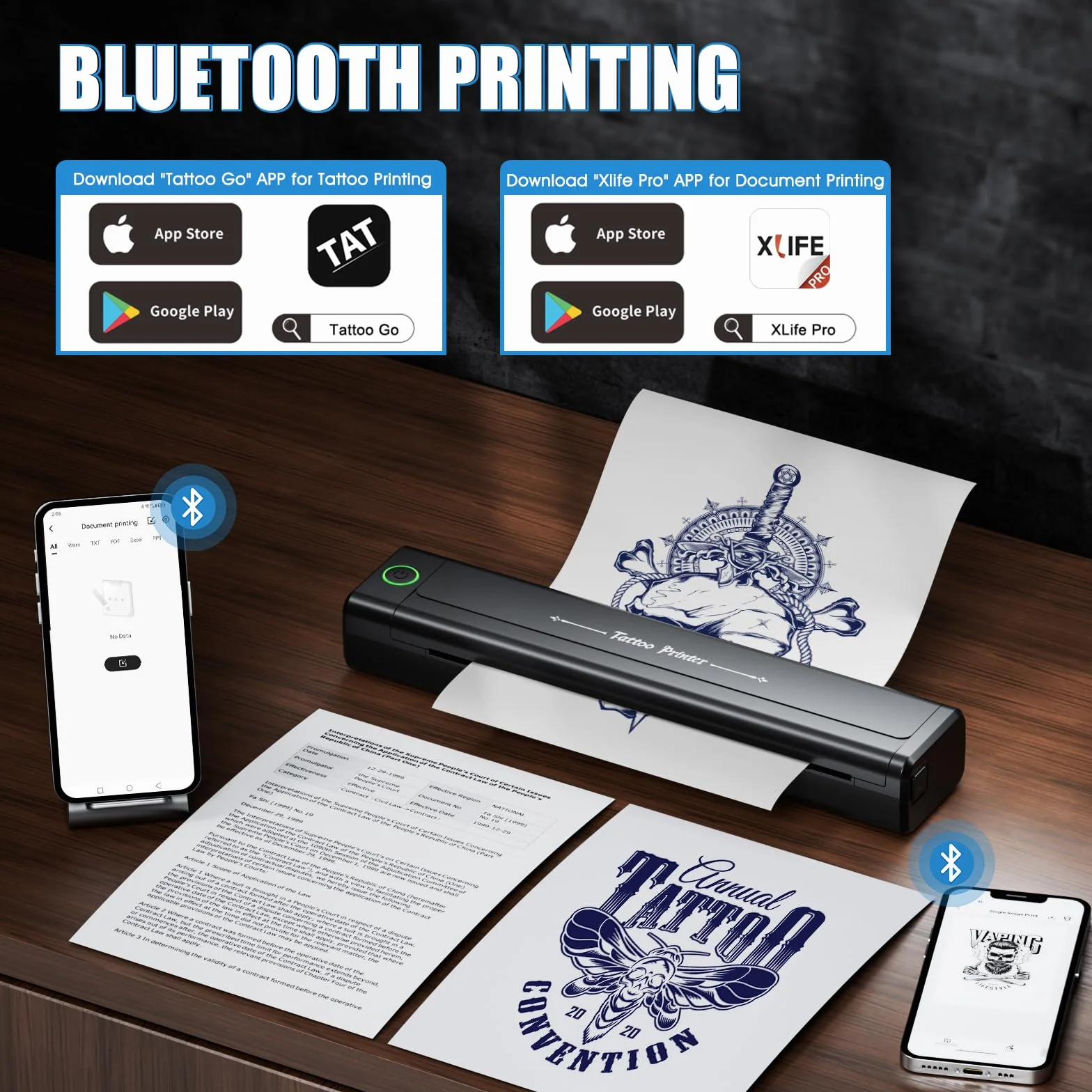 H1 Termocopiadora Tattoo Bluetooth, Impresora Térmica Inalámbrica con 10 Hojas Papel de Transferencia, Impresora de Tatuaje Compatible con Teléfono Tablet PC para Artistas y Principiantes