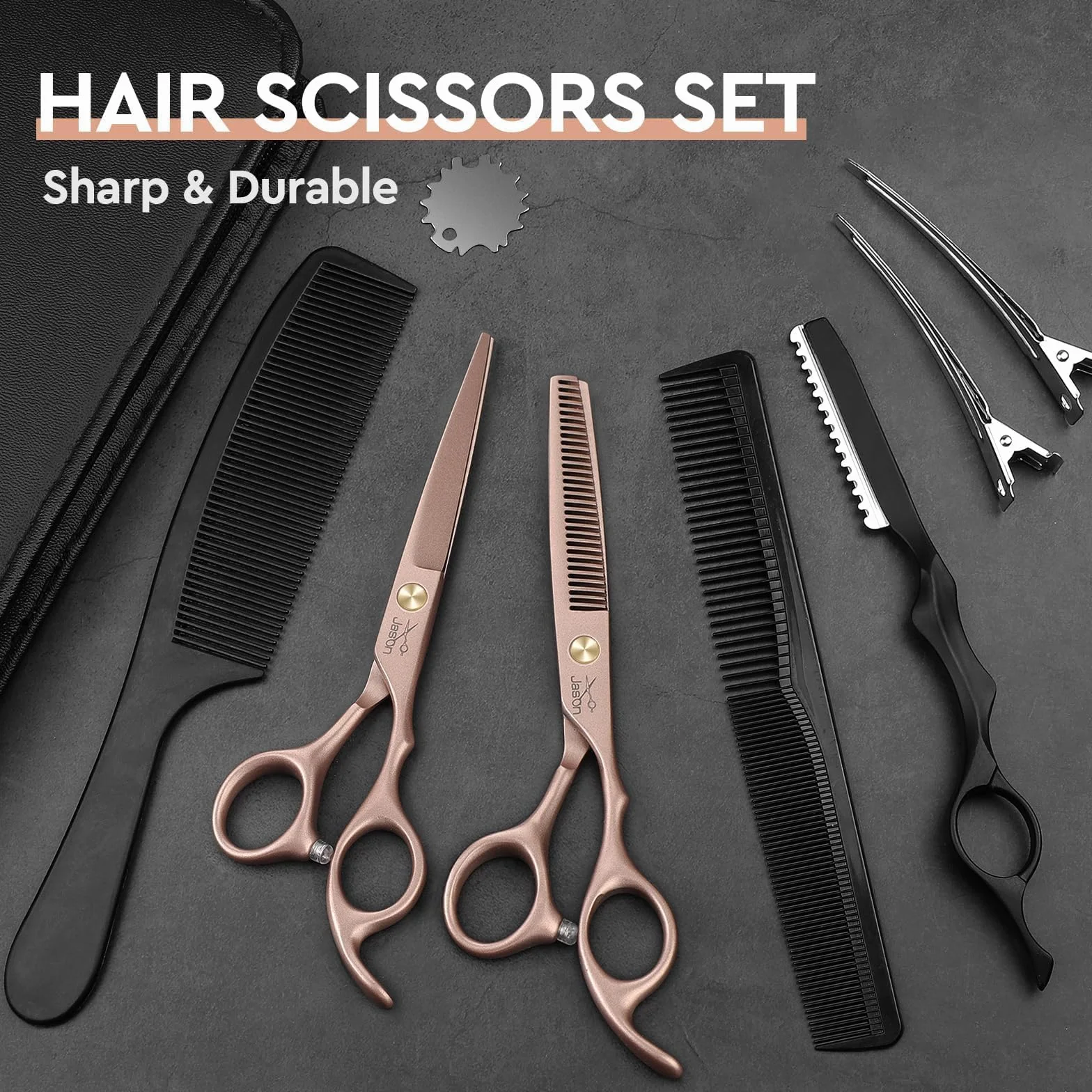 JASON Tijeras de Peluquería Profesional - Juego de Tijeras para el cabello & Effiliation 6.5" Oro rosa