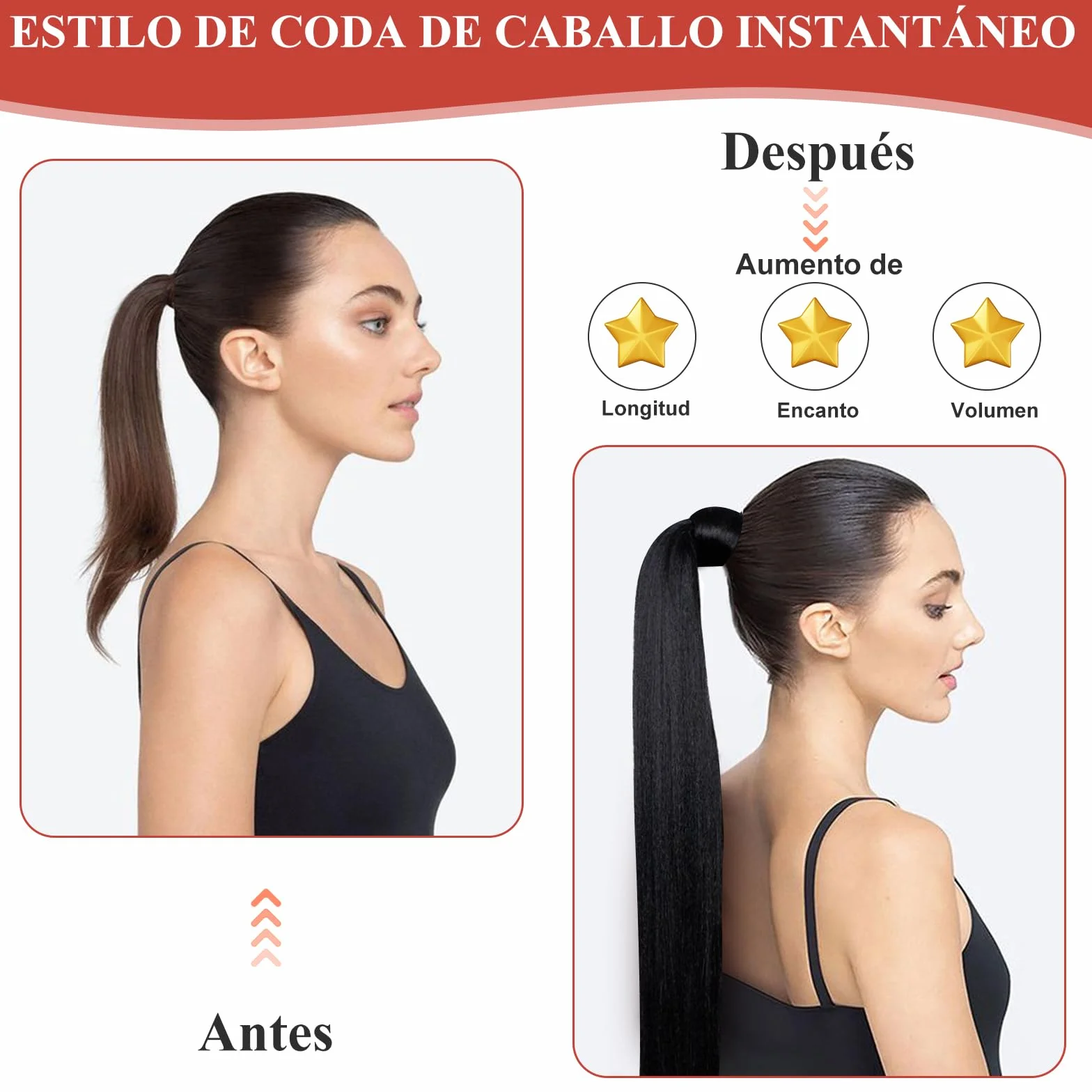 Coleta Postiza Extensiones Pelo Natural 70 cm Liso Cabello Sintético para Mujeres